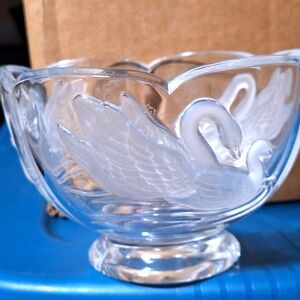 Elegant Clear Glass Swan Bowl
